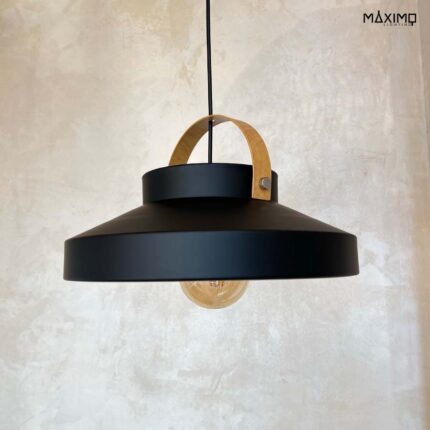 Schwarze Hängeleuchte mit dekorativem
 Griff im skandinavischen Stil - Modell FRIGILIANA BLACK