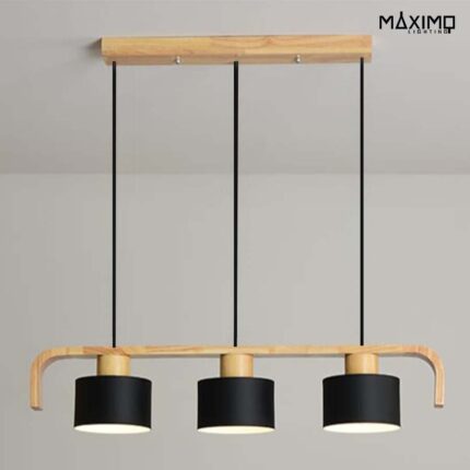 Hängeleuchte lineares Design Holz und
Schwarz - TOULOUSE 3