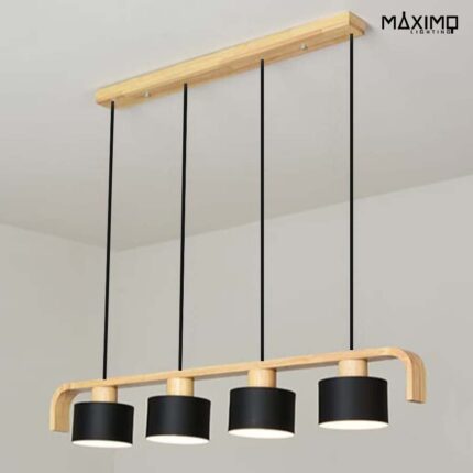 Hängeleuchte lineares Design Holz und
Schwarz - TOULOUSE 4