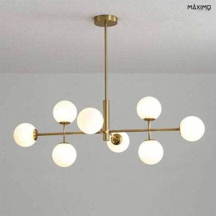 Messing-Hängeleuchte mit 8 weißen Kugeln
 - Modell CATALINA 8