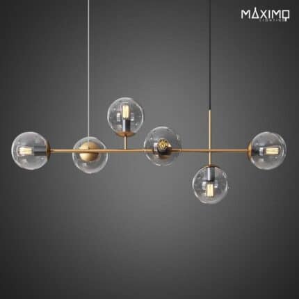 Lineare Pendelleuchte mit 6
Lampenschirmen - TAMARA 12 GOLD/CHAMPAGNE