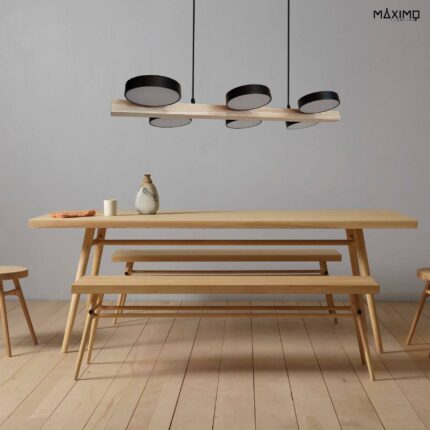 Lámpara LED Colgante Horizontal Negro y Madera Clara Modelo - BARRIE BLACK 6