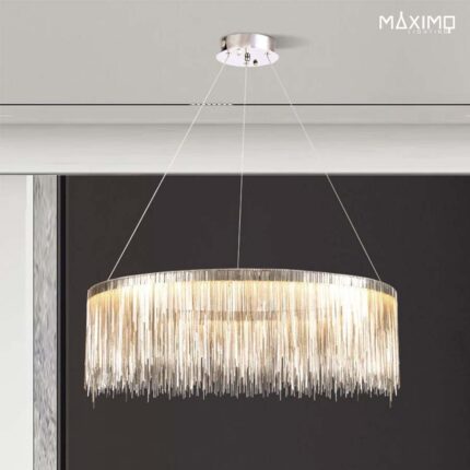 Lámpara Colgante LED con Flecos Plateados - Modelo FARINA SILVER