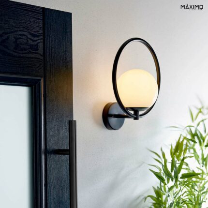 Aplique de Pared Negro con Esfera Blanca - Modelo RONDA PARED