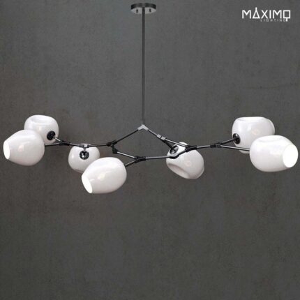 Lámpara Colgante Estilo Contemporáneo e Industrial con Ramas y 7 Tulipas Blancas - Modelo YASMINE BLANCA 7