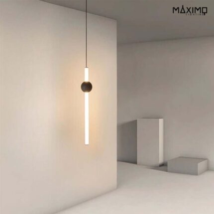 Lámpara Colgante LED con Iluminación Vertical y Bola decorativa Negra Modelo KYOTO