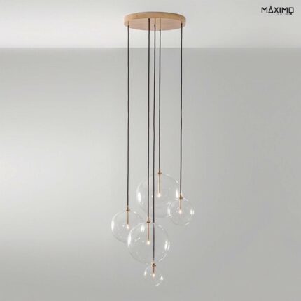 Lámpara Colgante 5 Dimensiones de Esferas Transparentes Estilo Contemporáneo Modelo BURBUJAS 25