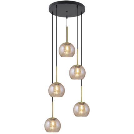 PENDELLEUCHTE 5L.CACELA SCHWARZ-AMBAR 5 X
60W E-27